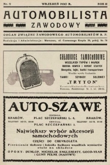 Automobilista Zawodowy : organ Związku Zawodowego Automobilistów R.P. 1930, nr 9