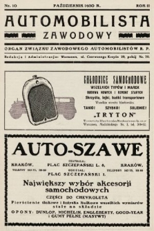 Automobilista Zawodowy : organ Związku Zawodowego Automobilistów R.P. 1930, nr 10
