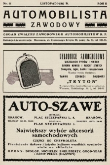 Automobilista Zawodowy : organ Związku Zawodowego Automobilistów R.P. 1930, nr 11