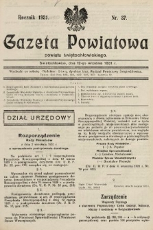 Gazeta Powiatowa Powiatu Świętochłowickiego = Kreisblattdes Kreises Świętochłowice. 1931, nr 37
