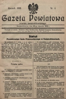 Gazeta Powiatowa Powiatu Świętochłowickiego = Kreisblattdes Kreises Świętochłowice. 1933, nr 4