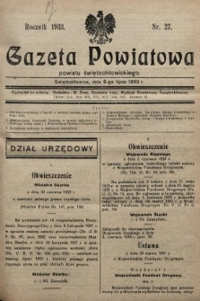 Gazeta Powiatowa Powiatu Świętochłowickiego = Kreisblattdes Kreises Świętochłowice. 1933, nr 27