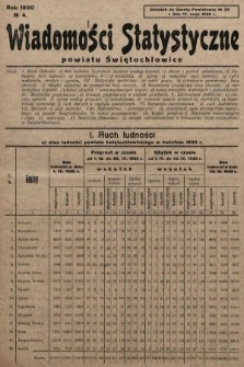 Wiadomości Statystyczne Powiatu Świętochłowickiego : dodatek do Gazety Powiatowej. 1930, nr 4