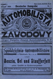 Automobilista Zawodowy : organ Związku Zawod. Automobilistów R.P. 1929, nr 1