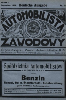 Automobilista Zawodowy : organ Związku Zawod. Automobilistów R.P. 1929, nr 11