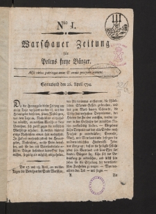 Warschauer Zeitung für Polens Freye Bürger. 1794, nr 1