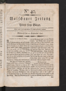 Warschauer Zeitung für Polens Freye Bürger. 1794, nr 40
