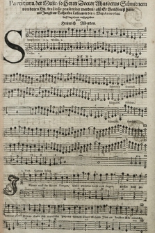 Partitura der Music, so Herrn Doctor Ahasverus Schmitnern von denen Hn. Studiosis præsentiret worden, alß Er Verlöbniß hatte mit Jungfraw Catharina Lubnawin den 5. May Anno 1644