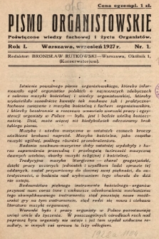 Pismo Organistowskie : poświęcone wiedzy fachowej i życiu organistów. 1927, nr 1
