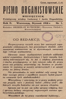 Pismo Organistowskie : poświęcone wiedzy fachowej i życiu organistów. 1928, nr 1