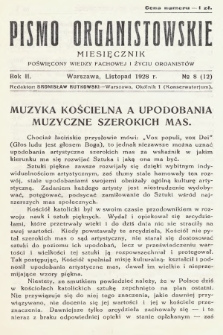 Pismo Organistowskie : poświęcone wiedzy fachowej i życiu organistów. 1928, nr 8 (12)