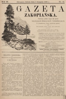 Gazeta Zakopiańska : pierwszy polski organ dla spraw turystycznych, klimatycznych i komunikacyjnych z urzędową listą imienną gości. 1893, nr 14