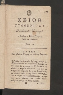 Zbior Tygodniowy Wiadomości Uczonych. 1784, nr 12