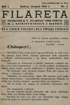 Filareta : miesięcznik K. M. „Filarecja” Gimn. Państwowego im. J. Kochanowskiego w Radomiu. 1924/1925, nr 2