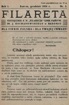 Filareta : miesięcznik K. M. „Filarecja” Gimn. Państwowego im. J. Kochanowskiego w Radomiu. 1924/1925, nr 3
