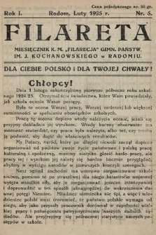 Filareta : miesięcznik K. M. „Filarecja” Gimn. Państwowego im. J. Kochanowskiego w Radomiu. 1924/1925, nr 5