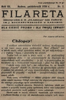 Filareta : miesięcznik K. M. „Filarecja” Gimn. Państwowego im. J. Kochanowskiego w Radomiu. 1926/1927, nr 2