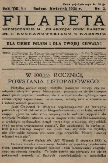 Filareta : miesięcznik K. M. „Filarecja” Gimn. Państwowego im. J. Kochanowskiego w Radomiu. 1930/1931, nr 2