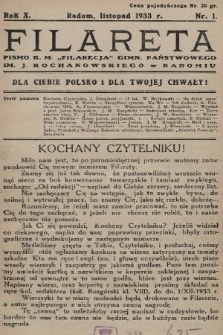 Filareta : pismo K. M. „Filarecja” Gimn. Państwowego im. J. Kochanowskiego w Radomiu. 1933/1934, nr 1