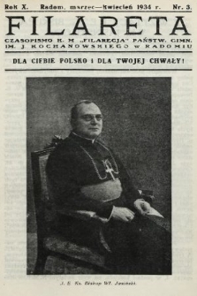 Filareta : czasopismo K. M. „Filarecja” Gimn. Państwowego im. J. Kochanowskiego w Radomiu. 1933/1934, nr 3