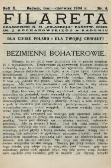 Filareta : czasopismo K. M. „Filarecja” Gimn. Państwowego im. J. Kochanowskiego w Radomiu. 1933/1934, nr 4