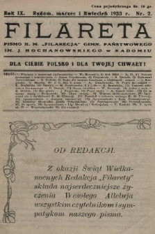Filareta : pismo K. M. „Filarecja” Gimn. Państwowego im. J. Kochanowskiego w Radomiu. 1932/1933, nr 2