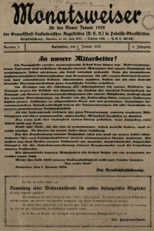 Der Monatsweiser : für den Monat... : der Gewerkschaft kaufmännischer Angestellten (D.H.V.) in Polnisch-Oberschlesien. 1929, nr 1