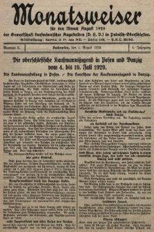 Der Monatsweiser : für den Monat... : der Gewerkschaft kaufmännischer Angestellten (D.H.V.) in Polnisch-Oberschlesien. 1929, nr 8