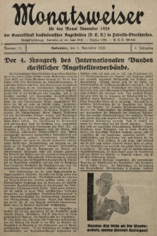 Der Monatsweiser : für den Monat... : der Gewerkschaft kaufmännischer Angestellten (D.H.V.) in Polnisch-Oberschlesien. 1929, nr 11