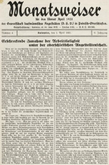 Der Monatsweiser : für den Monat... : der Gewerkschaft kaufmännischer Angestellten (D.H.V.) in Polnisch-Oberschlesien. 1931, nr 4