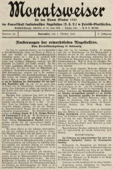 Der Monatsweiser : für den Monat... : der Gewerkschaft kaufmännischer Angestellten (D.H.V.) in Polnisch-Oberschlesien. 1931, nr 10