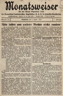 Der Monatsweiser : für den Monat... : der Gewerkschaft kaufmännischer Angestellten (D.H.V.) in Polnisch-Oberschlesien. 1932, nr 7/9