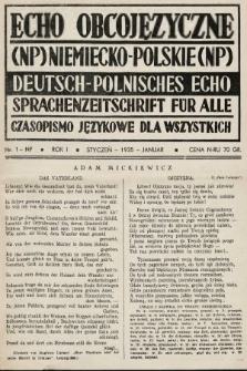 Echo Obcojęzyczne : czasopismo językowe dla wszystkich = Deutsch-Polnisches Echo : Sprachenzeitschrift für alle. 1935, nr 1 NP
