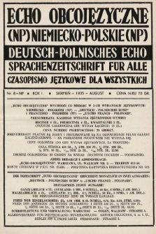 Echo Obcojęzyczne : czasopismo językowe dla wszystkich = Deutsch-Polnisches Echo : Sprachenzeitschrift für alle. 1935, nr 8