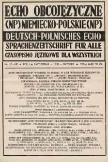 Echo Obcojęzyczne : czasopismo językowe dla wszystkich = Deutsch-Polnisches Echo : Sprachenzeitschrift für alle. 1935, nr 10