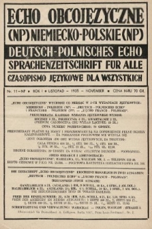 Echo Obcojęzyczne : czasopismo językowe dla wszystkich = Deutsch-Polnisches Echo : Sprachenzeitschrift für alle. 1935, nr 11 NP