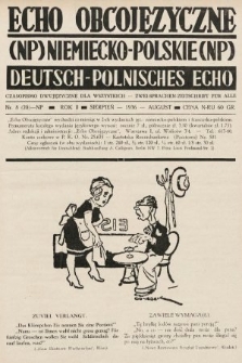 Echo Obcojęzyczne : czasopismo dwujęzyczne dla wszystkich = Deutsch-Polnisches Echo : zwei Sprachen Zeitschrift für alle. 1936, nr 8