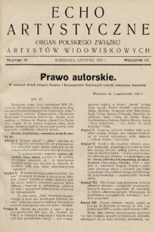 Echo Artystyczne : organ Polskiego Związku Artystów Widowiskowych. 1926, nr 11