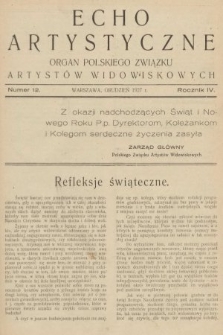 Echo Artystyczne : organ Polskiego Związku Artystów Widowiskowych. 1927, nr 12