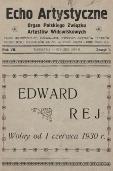 Echo Artystyczne : organ Polskiego Związku Artystów Widowiskowych. 1930, nr 1
