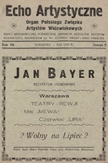 Echo Artystyczne : organ Polskiego Związku Artystów Widowiskowych. 1930, nr 5