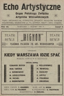 Echo Artystyczne : organ Polskiego Związku Artystów Widowiskowych. 1930, nr 8