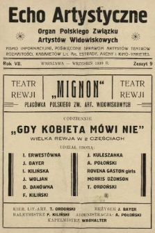 Echo Artystyczne : organ Polskiego Związku Artystów Widowiskowych. 1930, nr 9