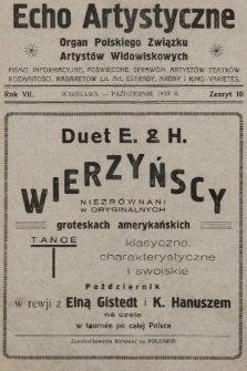 Echo Artystyczne : organ Polskiego Związku Artystów Widowiskowych. 1930, nr 10