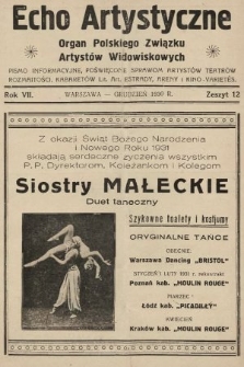 Echo Artystyczne : organ Polskiego Związku Artystów Widowiskowych. 1930, nr 12