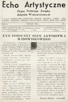 Echo Artystyczne : organ Polskiego Związku Artystów Widowiskowych. 1938, nr 4