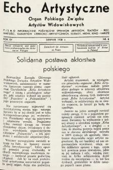 Echo Artystyczne : organ Polskiego Związku Artystów Widowiskowych. 1938, nr 8
