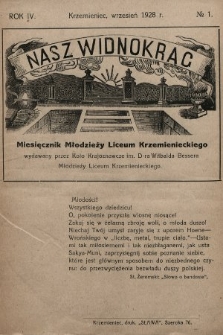 Nasz Widnokrąg : miesięcznik Młodzieży Liceum Krzemienieckiego. 1928/1929, nr 1