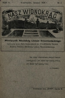 Nasz Widnokrąg : miesięcznik Młodzieży Liceum Krzemienieckiego. 1928/1929, nr 3