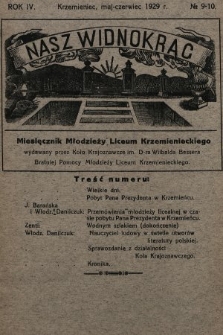 Nasz Widnokrąg : miesięcznik Młodzieży Liceum Krzemienieckiego. 1928/1929, nr 9-10